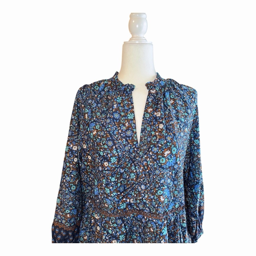 Vineyard Vines Fenwick Paisley Dress Blue Floral Boho Cotton Mini Medium NWT - Picture 3 of 7
